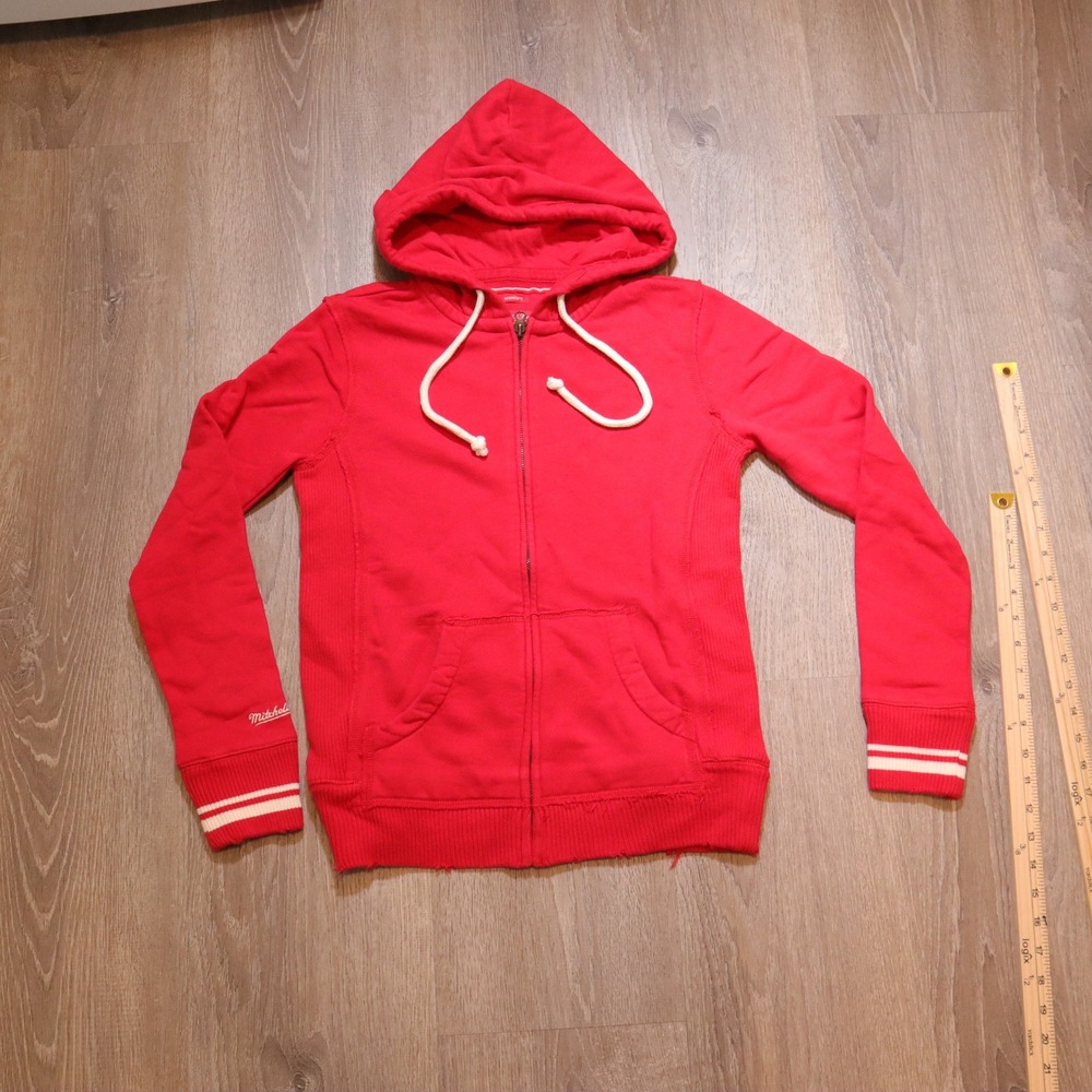 Mitchell & Ness Womens‎ Distressed Red Zip Up Hoodie Sweatshirt Size S Ph